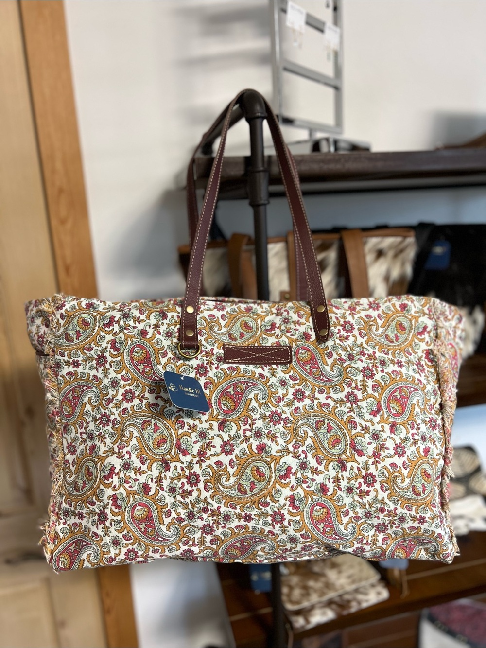 Myra Bag Weekender Green Red Tote Floral Paisley Canvas Weekender Duffel large